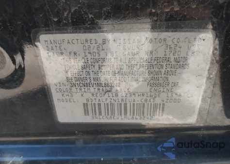2021 Nissan Versa Sv Xtronic Cvt from USA, damaged, VIN 3N1CN8EV1ML863242